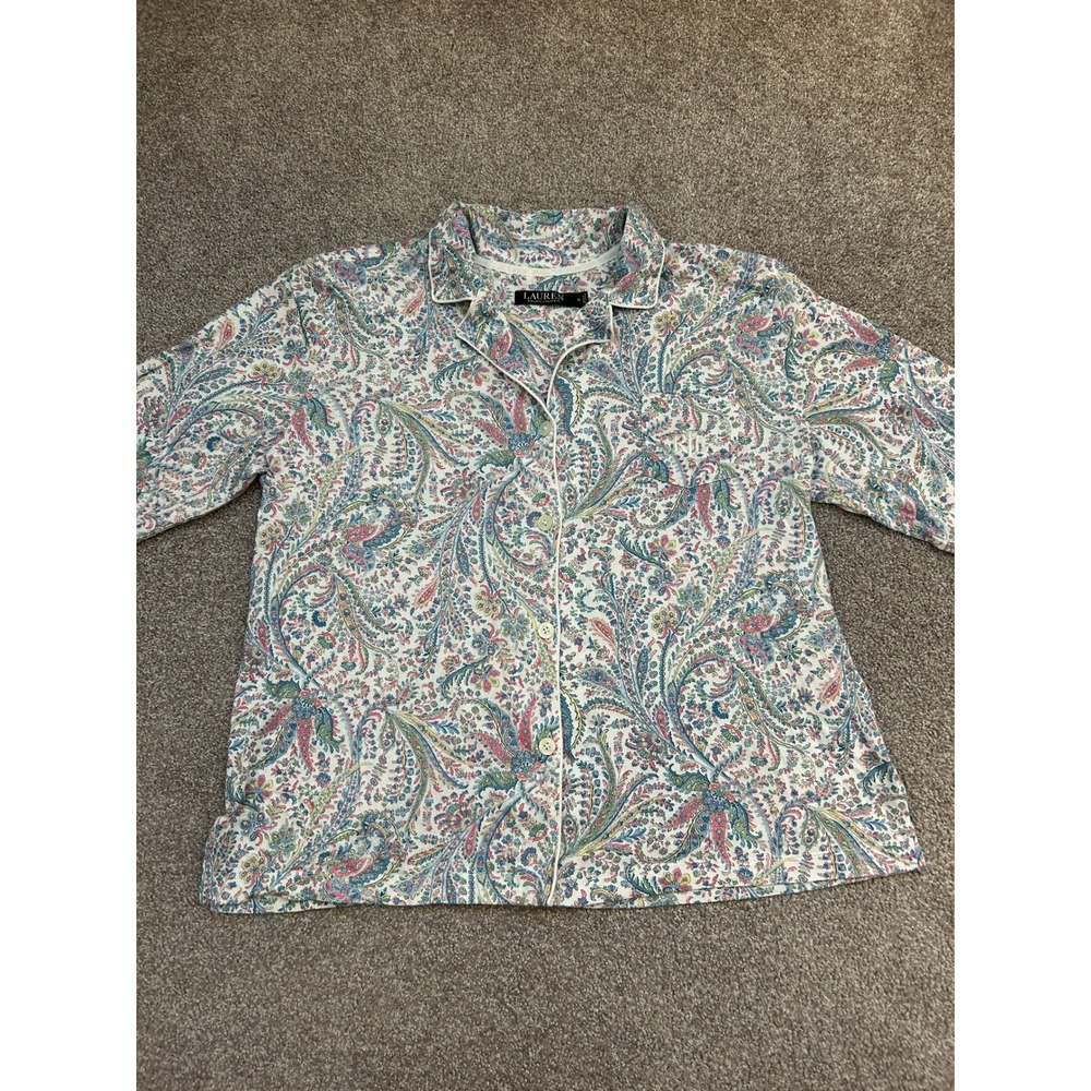 Lauren Ralph Lauren Pajama Top Womens XL Multicolor Excellent Paisley Button Up